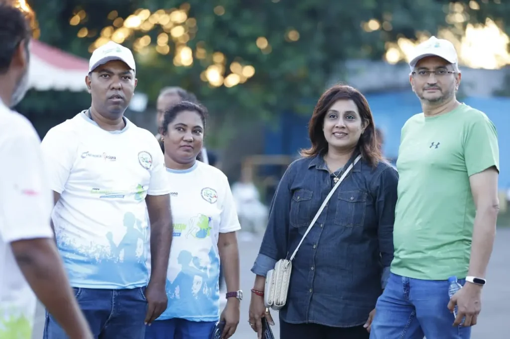 Group of people outdoors during event.